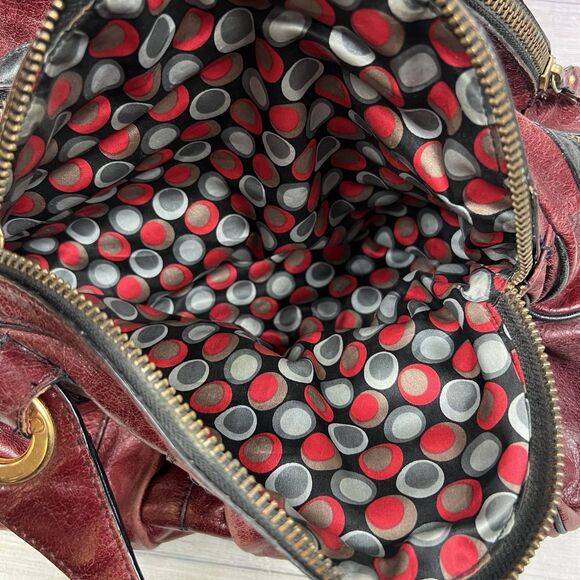 LOCKHEART DISTRESSED Y2K LARGE BURGUNDY GENUINE LEATHER HOBO SHOULDER TOTE BAG - Picture 4 of 10